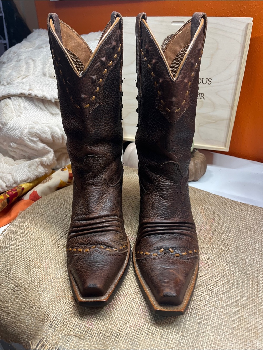Ariat Dark Brown Leather Western Heeled Boots Size 8B
